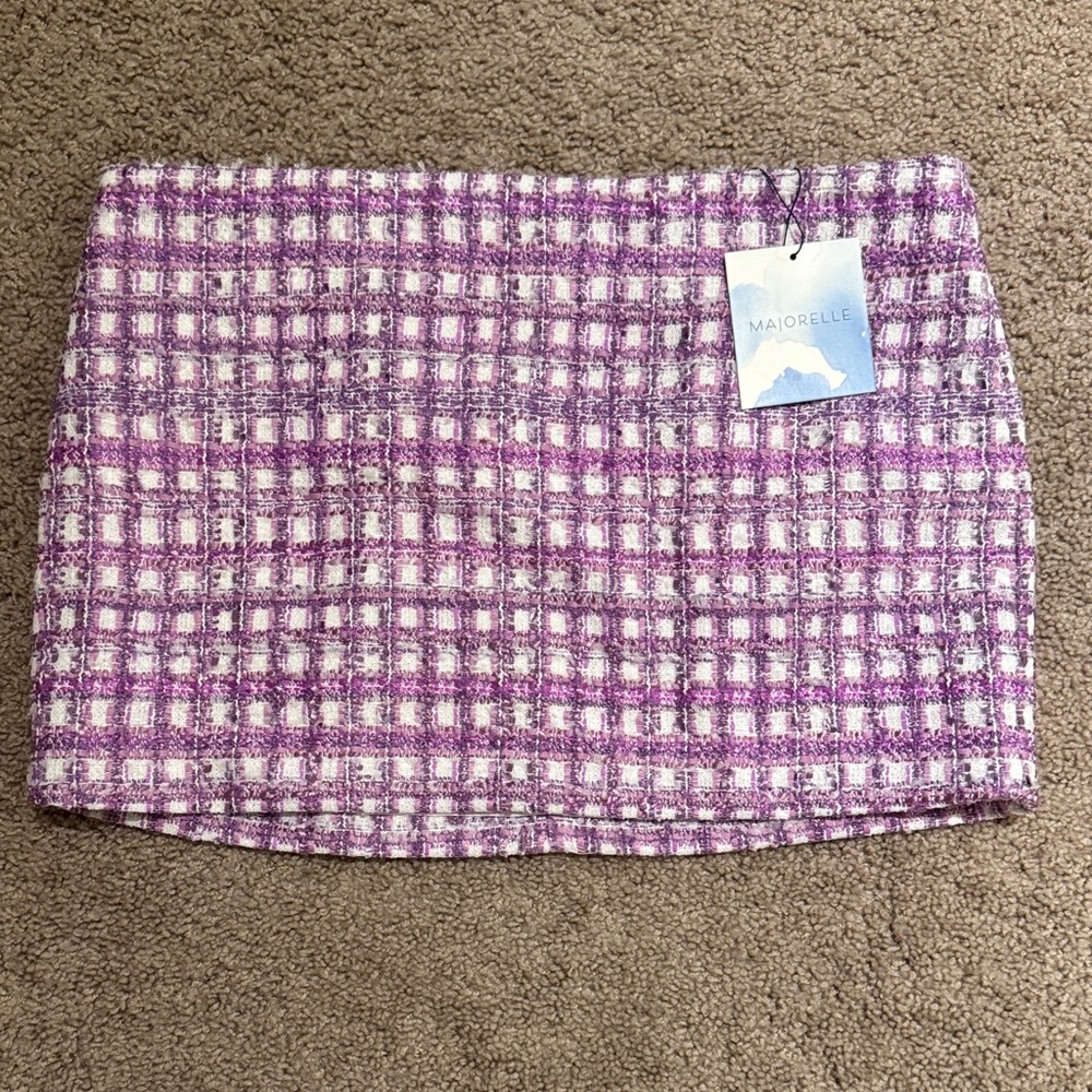MAJORELLE Lavender and Cream Plaid Mini Skirt